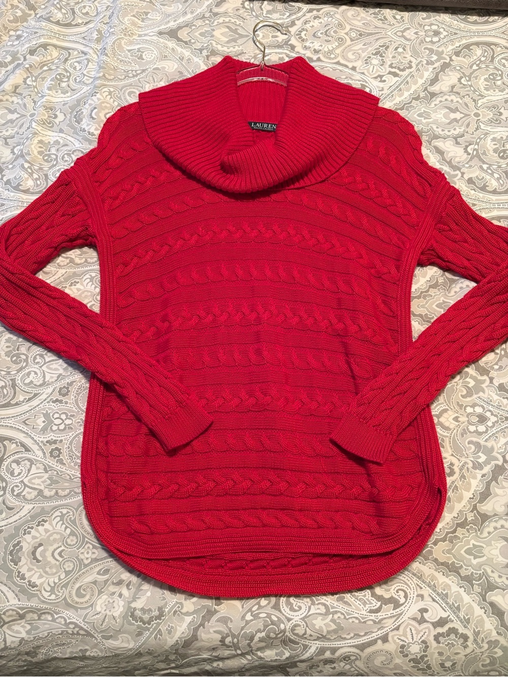 Ralph Lauren Red Cable-Knit Cowlneck Sweater